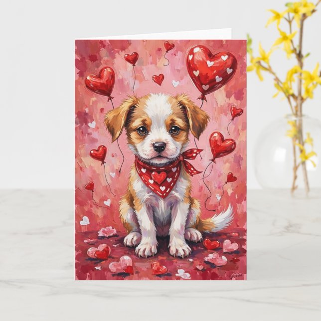 Cartão Cachorro Akbash do Dia dos Namorados sentado com C (Flor Amarela)