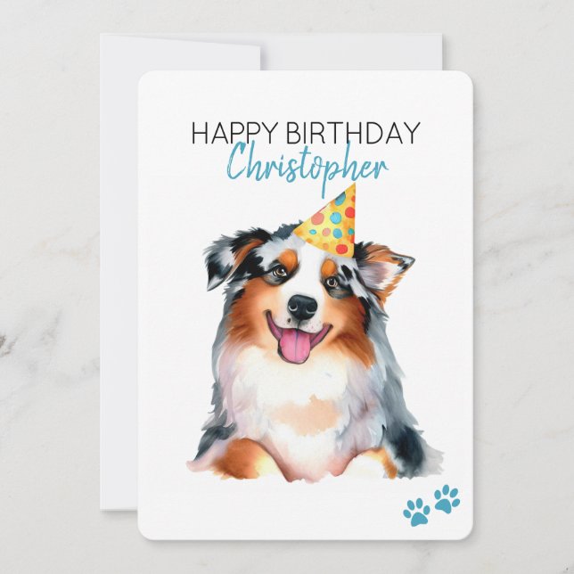 Cartão Cachorro Australiano Personaliza Feliz Aniversário (Frente)