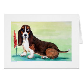 Cartão Cachorro Basset com Flores Foxglove