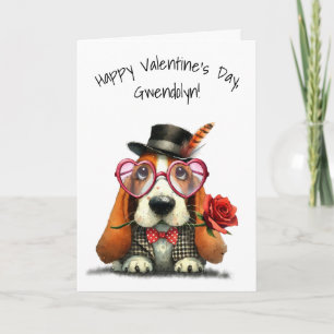 Cartão Cachorro Basset Hound Fofo Feliz Dia dos Namorados