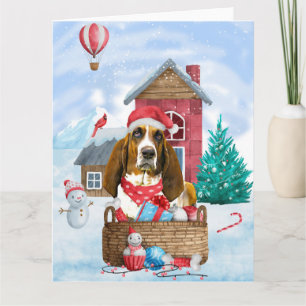 Cartão Cachorro Basset Hound na Casa de Cachorro de Natal