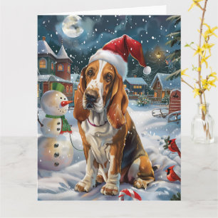 Cartão Cachorro Basset Hound Natal Terra de Encantamento