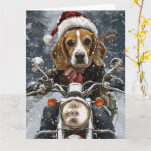 Cartão Cachorro Beagle Andando de Motocicleta Natal