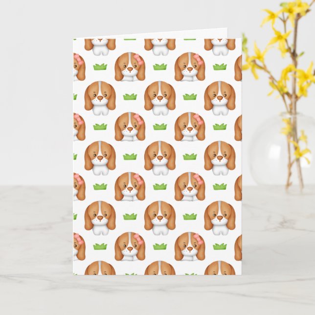 Cartão Cachorro Beagle Aquarela Fofa  (Flor Amarela)