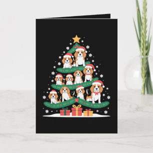 Cartão Cachorro Beagle Árvore de Natal Chapéu de Papai No