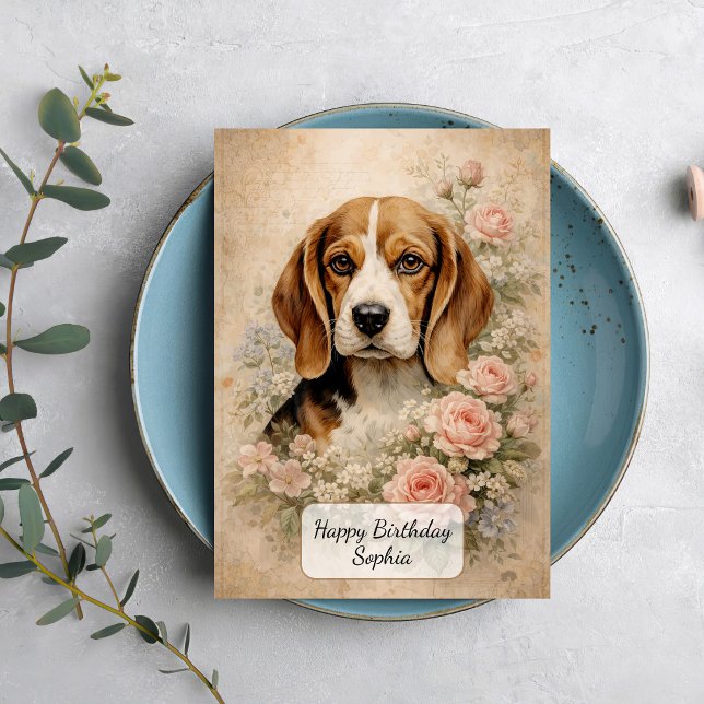 Cartão Cachorro Beagle com Rosas (Criador carregado)