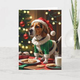 Cartão Cachorro Beagle Elfo Divertido com Biscoitos para 