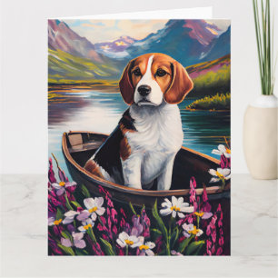 Cartão Cachorro Beagle em uma Canoa: Uma Aventura Cênica