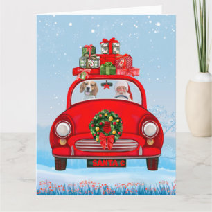 Cartão Cachorro Beagle no carro com Papai Noel