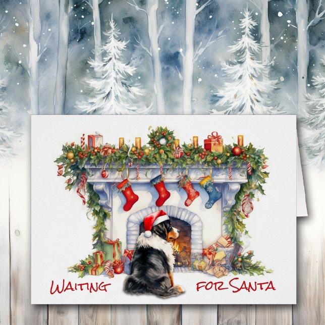 Cartão Cachorro Berner Espera por Papais noeis de Lareira (Criador carregado)