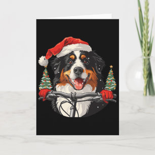 Cartão Cachorro Bernês de Natal Fofo Andando de Bicicleta