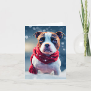 Cartão Cachorro Bonito de Staffy em um Scarf Vermelho de