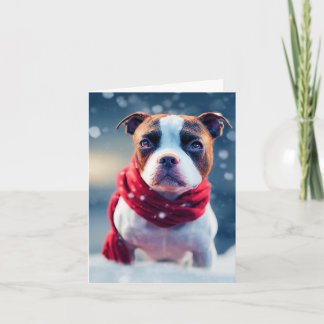 Cartão Cachorro Bonito de Staffy em um Scarf Vermelho de 