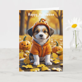 Cartão Cachorro Bonito em Pumpkin Halloween Amantes de Cã