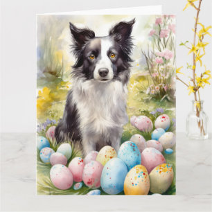 Cartão Cachorro Border Collie com Ovos de Páscoa Feriado 