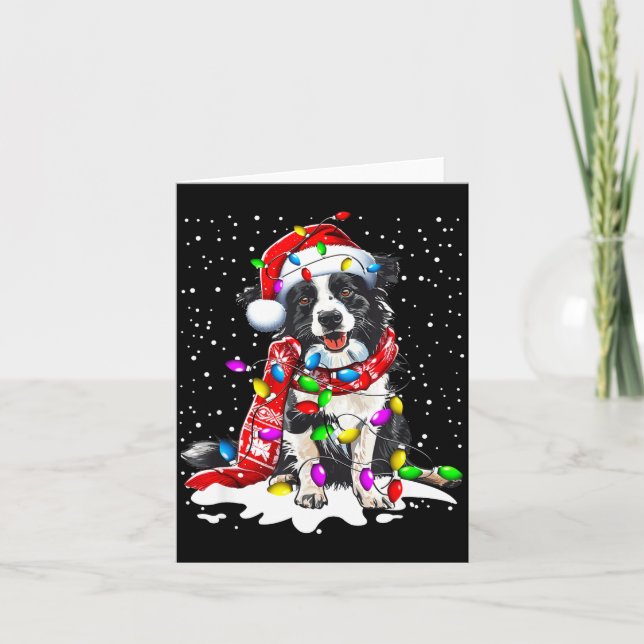 Cartão Cachorro Border Collie Iluminando Chapéu de Natal  (Frente)