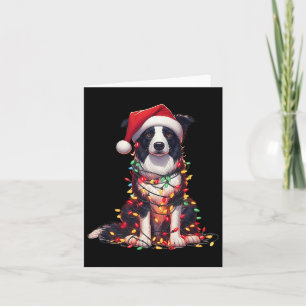 Cartão Cachorro Border Collie Luzes de Natal Chapéu de Pa