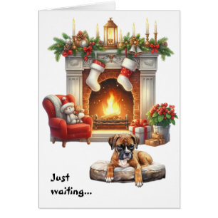 Cartão Cachorro Boxer Esperando pelo Natal