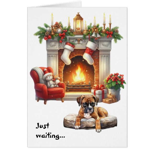 Cartão Cachorro Boxer Esperando pelo Natal (Frente)