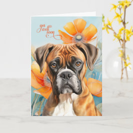 Cartão Cachorro Boxer Laranjas Vibrantes Flores de Papoul