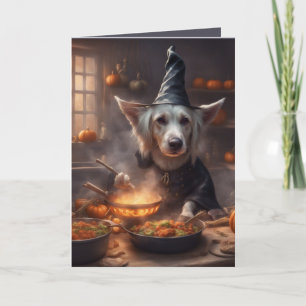 Cartão Cachorro Bruxa Cozinha uma saudação de banquete de