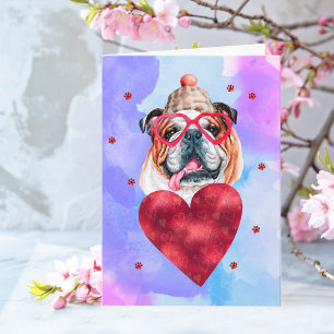 Cartão Cachorro Bulldog Inglês Azul Presente do Dia dos N