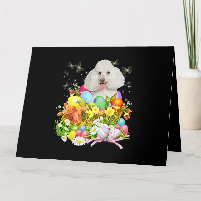 Cartão Cachorro Bunny Poodle Branco Com Cesto de Ovos de  (Frente)