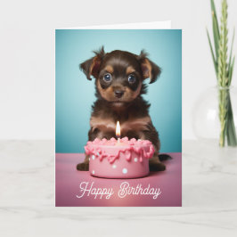 Cartão Cachorro Cachorro Rosa com Cachorro Rosa Aniversár