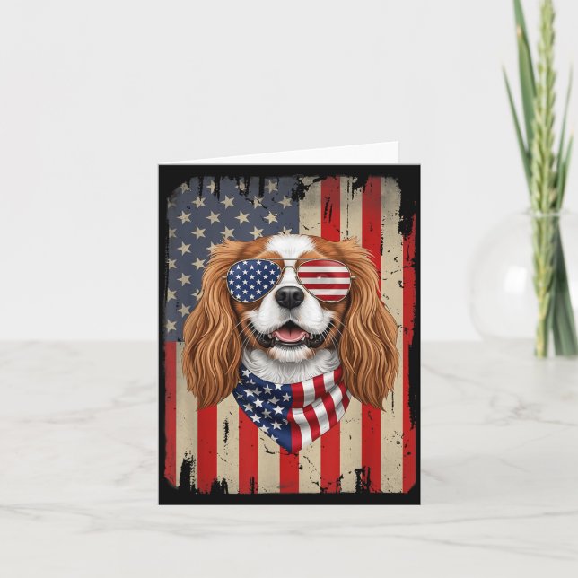 Cartão Cachorro Cavalier King Charles Spaniel de 4 de Jul (Frente)