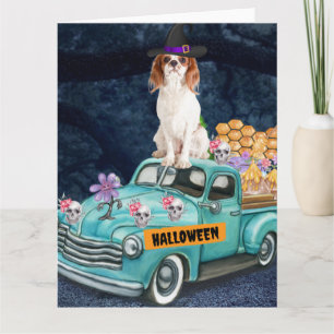Cartão Cachorro Cavalier King no Dia das Bruxas Caminhão 