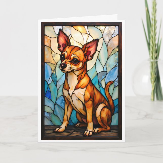 Cartão Cachorro Chihuahua Marrom Estilo Vitral (Frente)