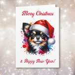 Cartão Cachorro Chihuahua no Natal de Santa Hat<br><div class="desc">Se você ama Chihuahua e quer um cartão de Natal bonito,  então aqui vai você! Estilo aquarela bonito ai art chihuahua em Santa Hat.</div>