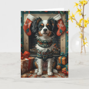 Cartão Cachorro Chin Japonês com Presentes de Natal na La