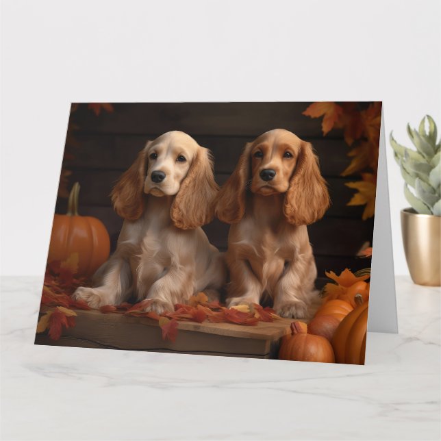 Cartão Cachorro Cocker Spaniel Delícia de Outono Abóbora  (Planta pequena)