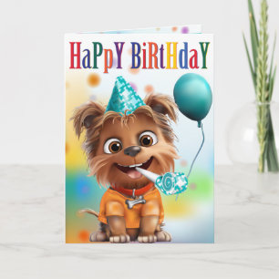 Cartão Cachorro com Chapéu de Festa de Aniversário