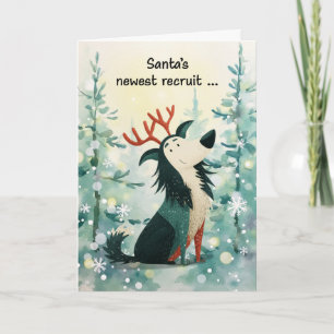 Cartão Cachorro com Chifres de Rena Natal Divertido