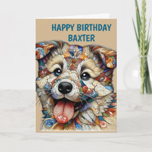 Cartão Cachorro com padrão em estilo mosaico caprichoso