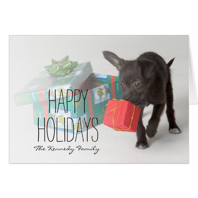 Cartão Cachorro com presentes de Natal (Frente Horizontal)