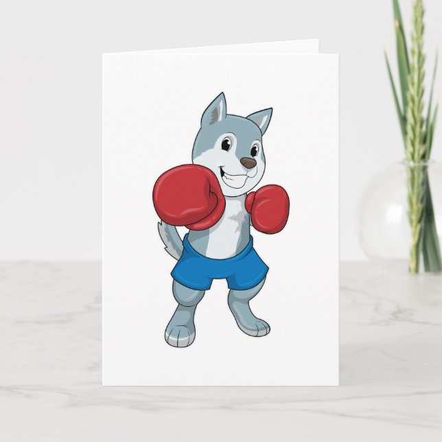 Cartão Cachorro como Boxeador com luvas de boxe (Frente)