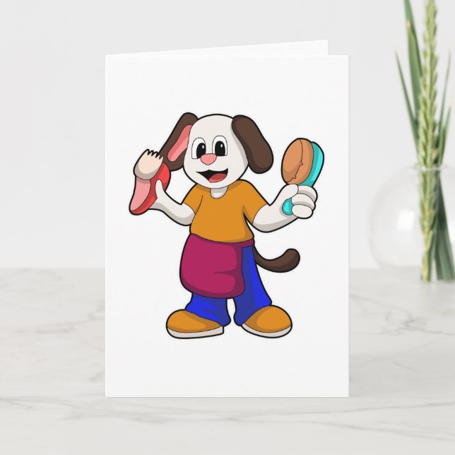 Cartão Cachorro como Cabeleireiro com Navalha (Frente)