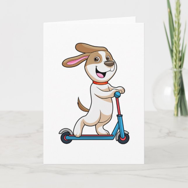 Cartão Cachorro como motociclista com Scooter (Frente)