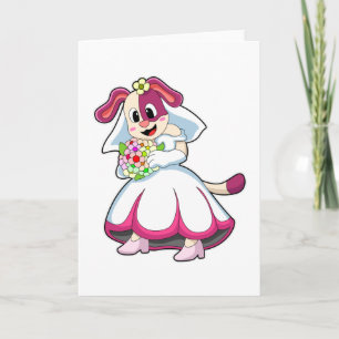 Cartão Cachorro como noiva com vestido e flores de casame