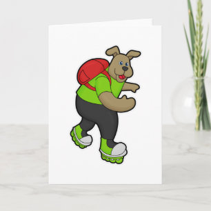 Cartão Cachorro como skatista com patins em linha e mochi