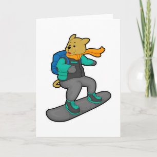 Cartão Cachorro como Snowboarder com Snowboard & Mochila