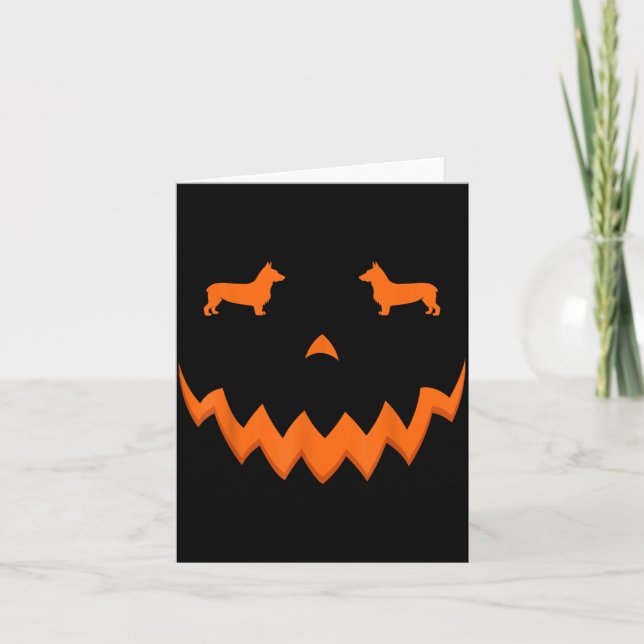 Cartão Cachorro Corgi Abóbora Rosto de Halloween (Frente)