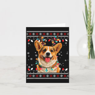 Cartão Cachorro Corgi Fofo Chapéu de Papai Noel Rena de N