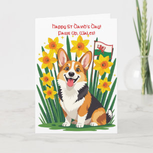 Cartão Cachorro Corgi Fofo Entre Narcisos Apoiando o País