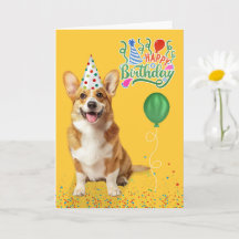 Cachorro Corgi Galês em um Chapéu de Festa em Aniv