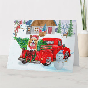 Cartão Cachorro Corgi Na Neve Dos Caminhões De Natal