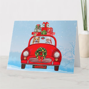 Cartão Cachorro Corgi no Carro com o Papai Noel